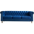 thumbnail image 1 of Modern Velvet Sofa, Button Tufted Chesterfield Sofa with Scroll Arms and Gold Metal Legs, 3-Seater Sofa Couch Upholstered Sofa for Living Room Bedroom Office Apartment, 84.65"×31.50"×30.31", Blue, 1 of 14