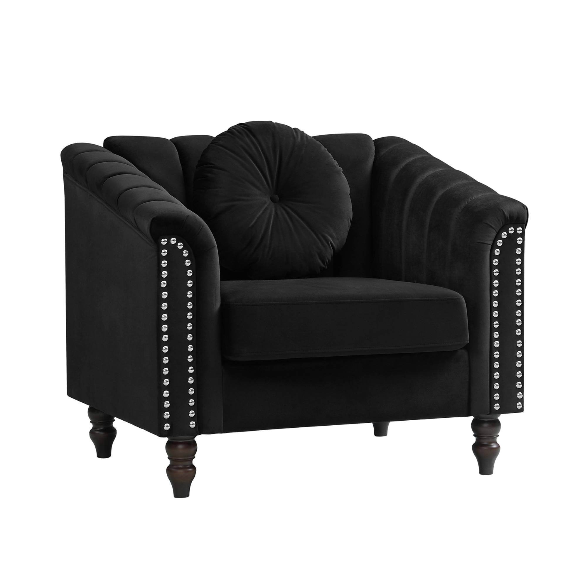 Modern Velvet Sofa Chair, 62 Inch 2 Seater Sofa with Nailhead Trim & Pillows Sofa Couch for Living Room, Small Spaces, Black