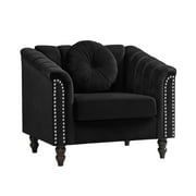 Modern Velvet Sofa Chair, 62 Inch 2 Seater Sofa with Nailhead Trim & Pillows Sofa Couch for Living Room, Small Spaces, Black