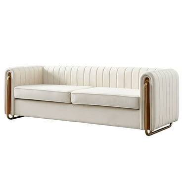 Modern Velvet Sofa Living Room lovesat Sofa with Padded Cushion,84" Upholstered Tufted Sofa Couch with Gold Metal Feet,Chesterfield 2 Seater Couches Sleeper Sofa for Living Room Apartment,Beige