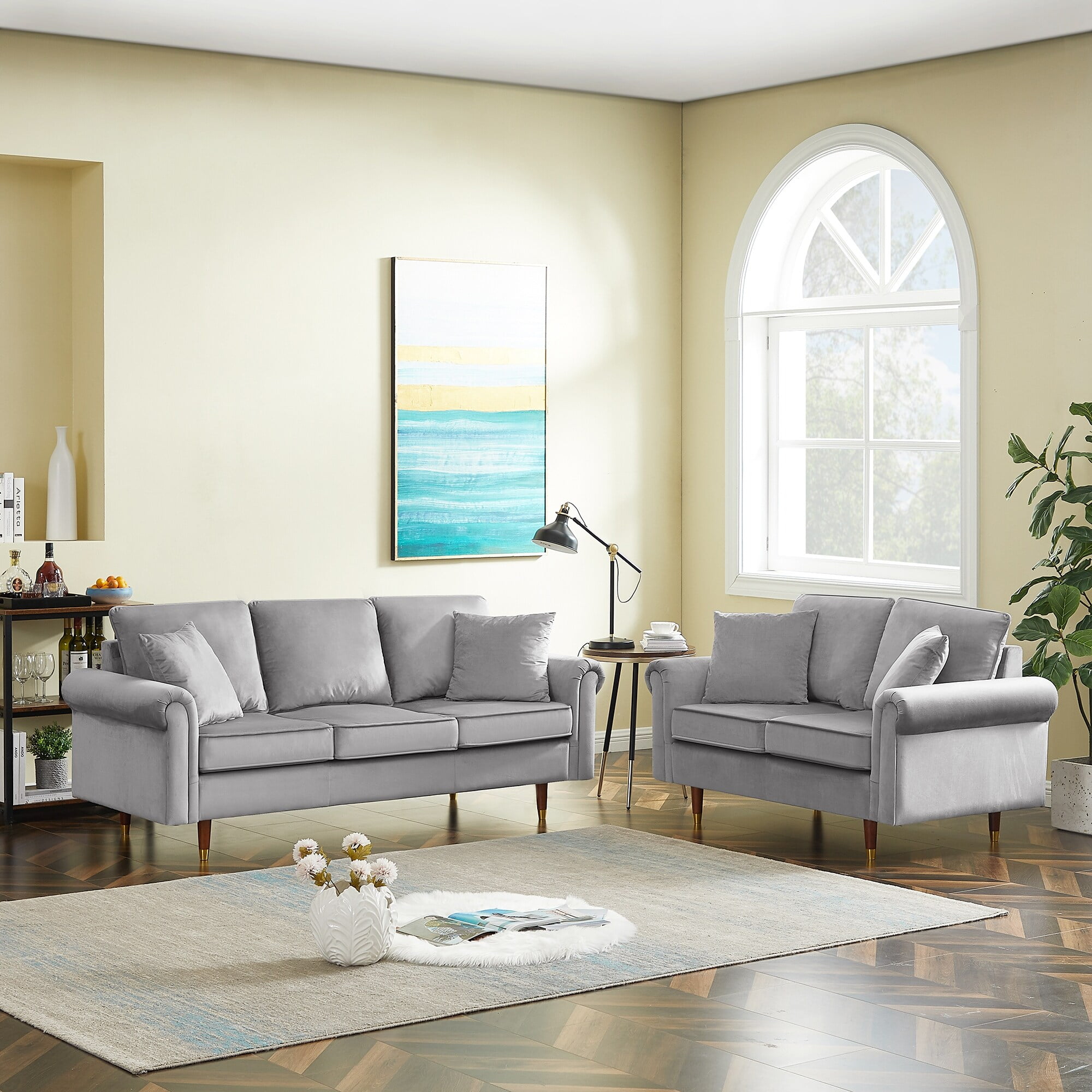 Modern Velvet Sofa Set Grey
