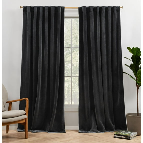 Modern Velvet Solid Light Filtering Window Curtain Panel Pair, Gray