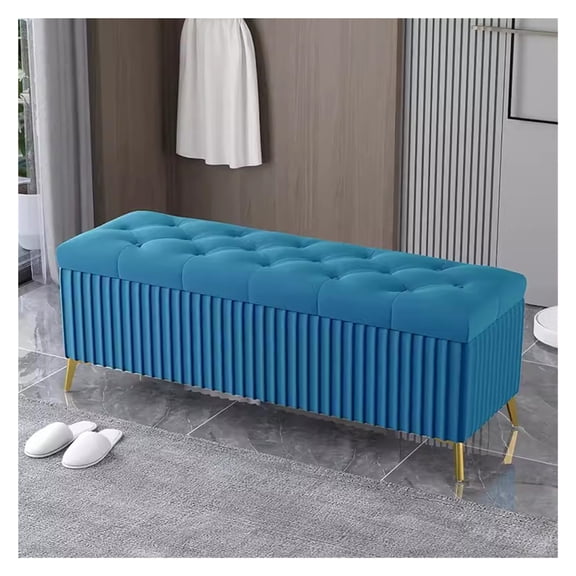 Modern Velvet Storage Ottoman Upholstered Tufted Settee Bench with Golden Legs,Mid Century Storage Ottoman Bench End of Bed Entayway Bench for Living Room