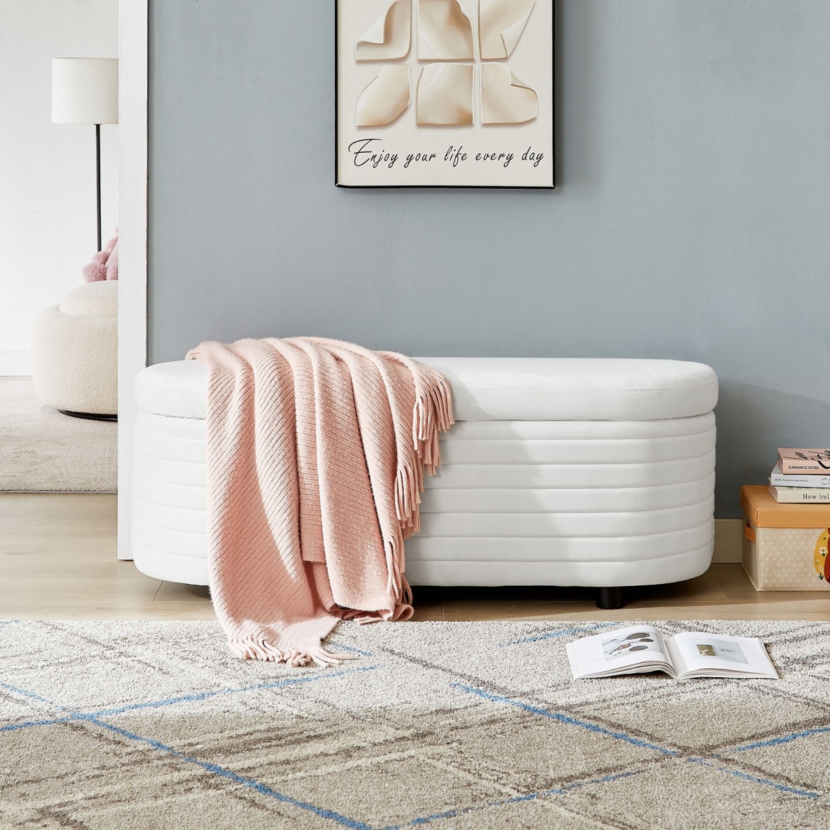 Modern Velvet Storage Sofa Bench with Solid Wood Feet, Multifunctional