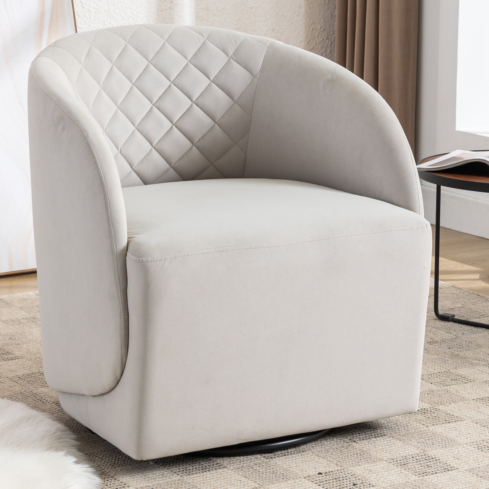 Modern Velvet Swivel Accent Teddy Round Barrel Sofa Chair