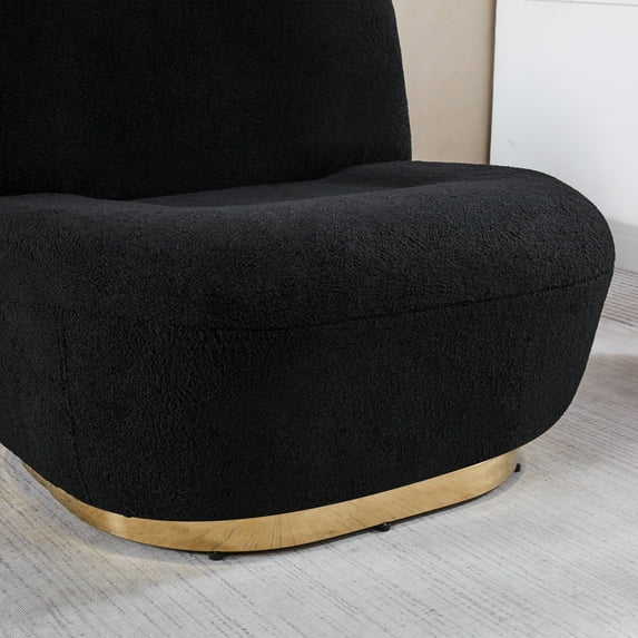 Modern Velvet Swivel Accent Chair, Swivel Barrel Chair with Gold Finish Stainless Steel Base Black