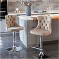 thumbnail image 1 of Modern Velvet Swivel Bar Stools with Backs - Set of 2 Adjustable Height Counter Stools for Kitchen Island, Home Pub, Chrome Base Tufted Upholstered Seating (Khaki), 1 of 10