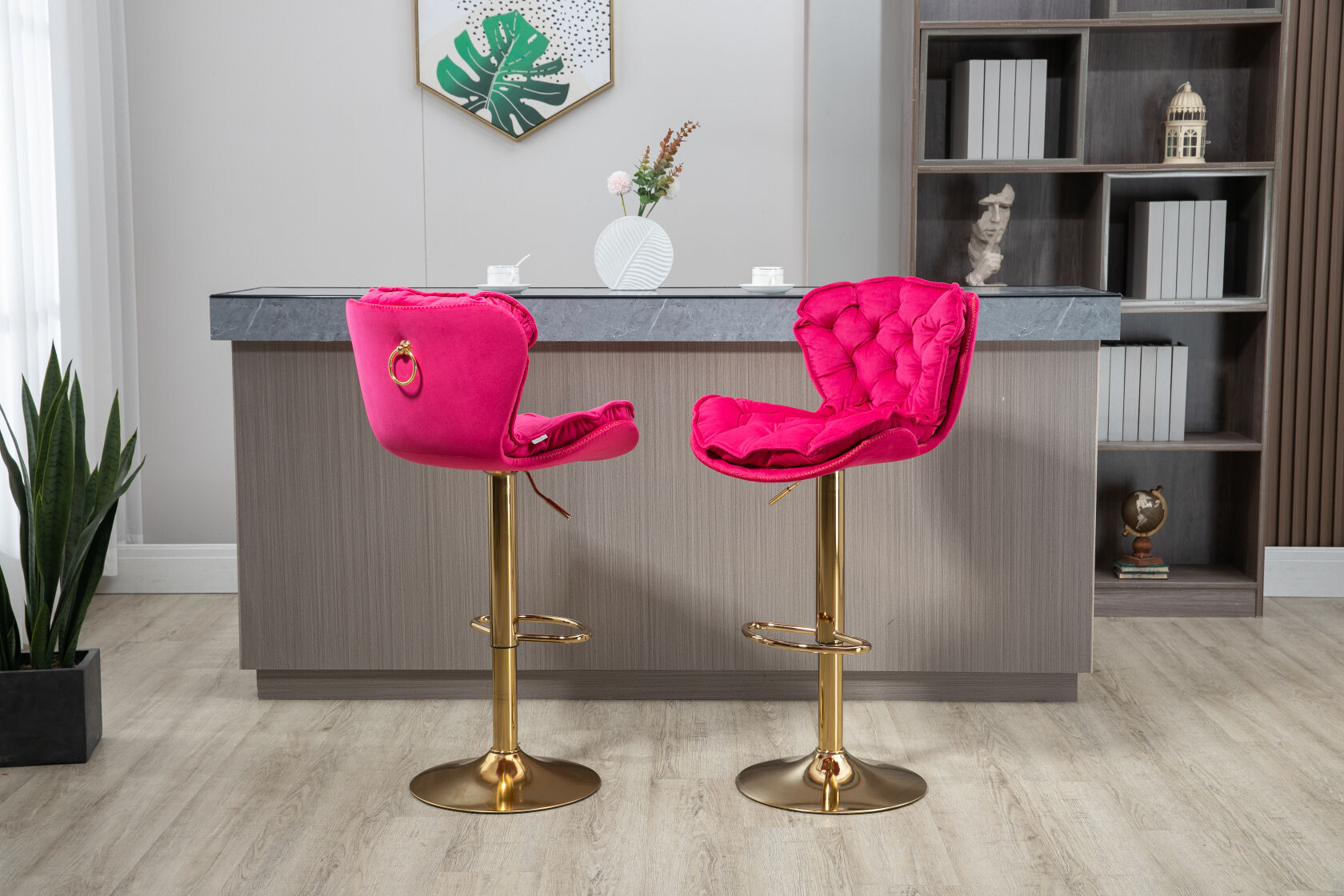Modern Velvet Swivel Bar Stools Set of 2, Adjustable Counter Height Bar ...
