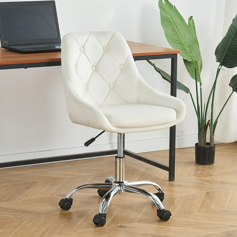 Tufted white leather low back office chair