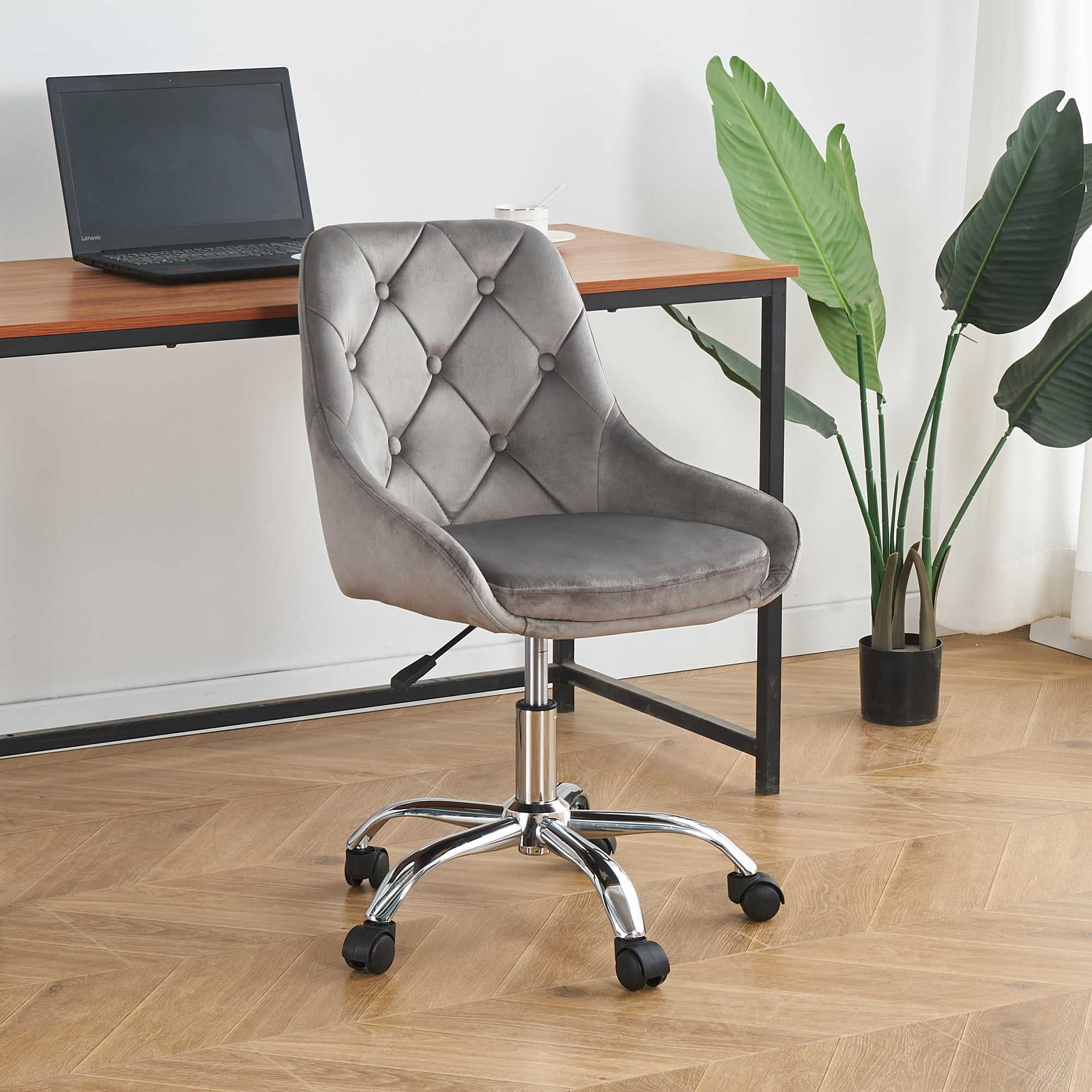 Modern Velvet Swivel Home Office Desk Chair with Wheels, Upholstered
