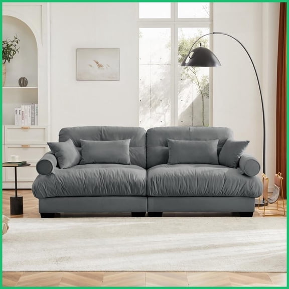 Modern Velvet Two-Seater Sofa with Bolstered Armrests - Cloud-Like Comfort for Living Room, Bedroom & Loft, Grey