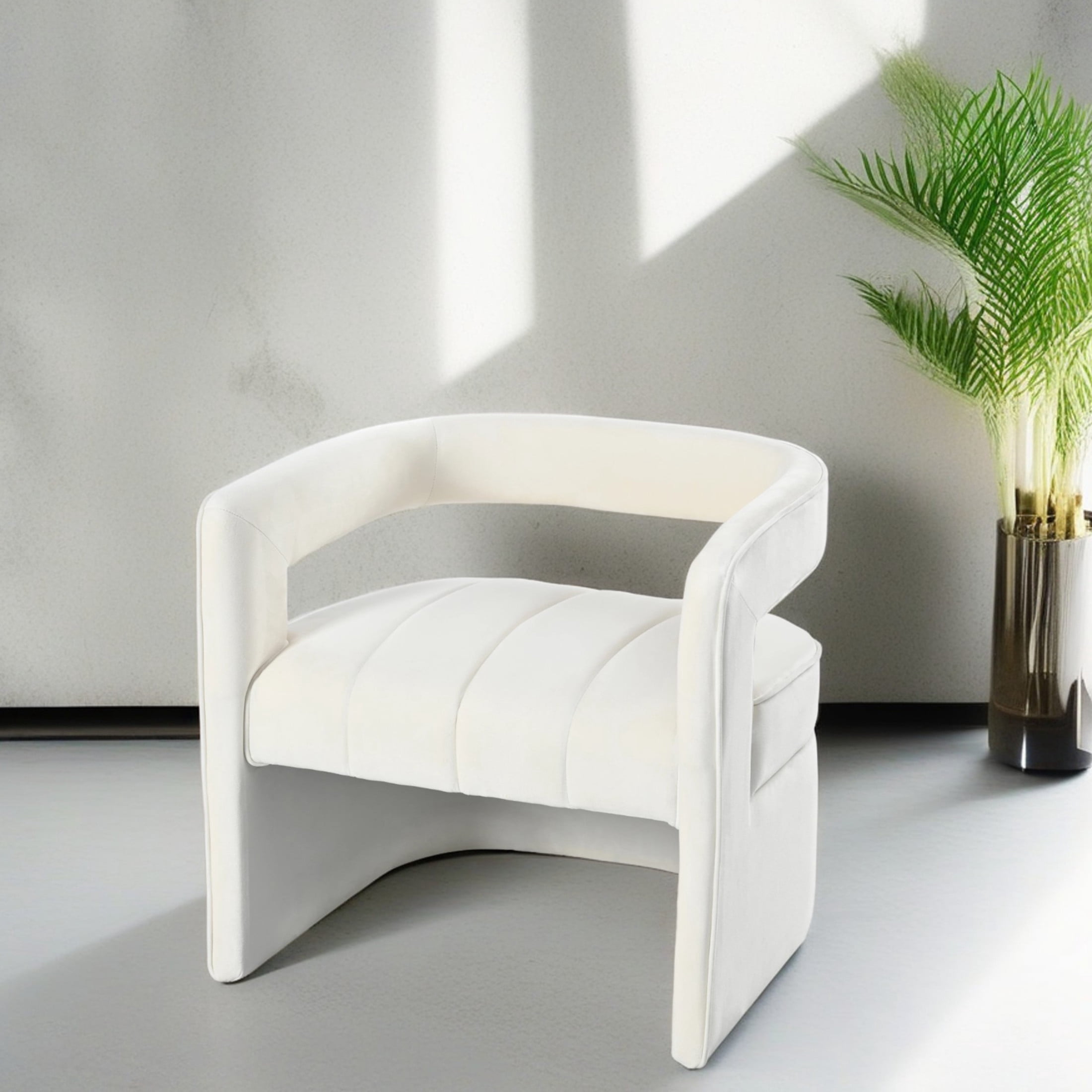 Modern Velvet Upholstered Accent Arm Chair, Ivory White