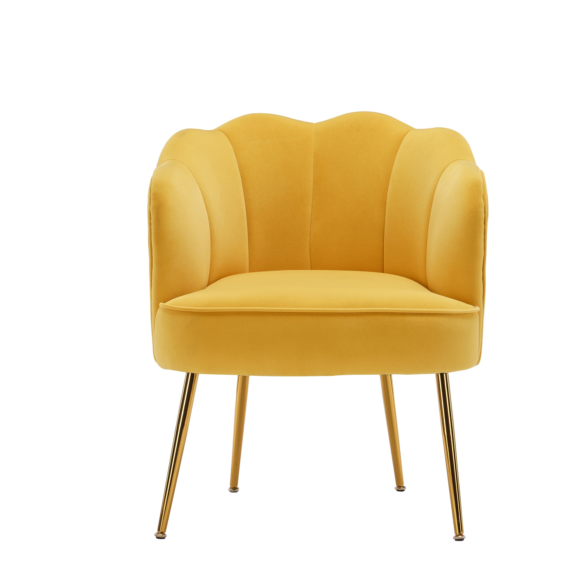 ANBAZAR Velvet Accent Chair, Club Armchair, Tufted Soft Cushion Leisure Chair, Metal Leg, Bedroom, Living Room, Salon, Yellow