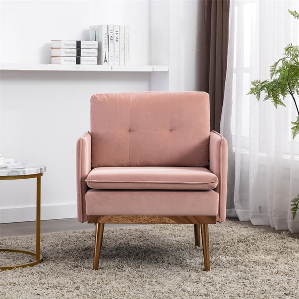 Modern Velvet Upholstered Accent Chair, Mid-Century Fabric Arm