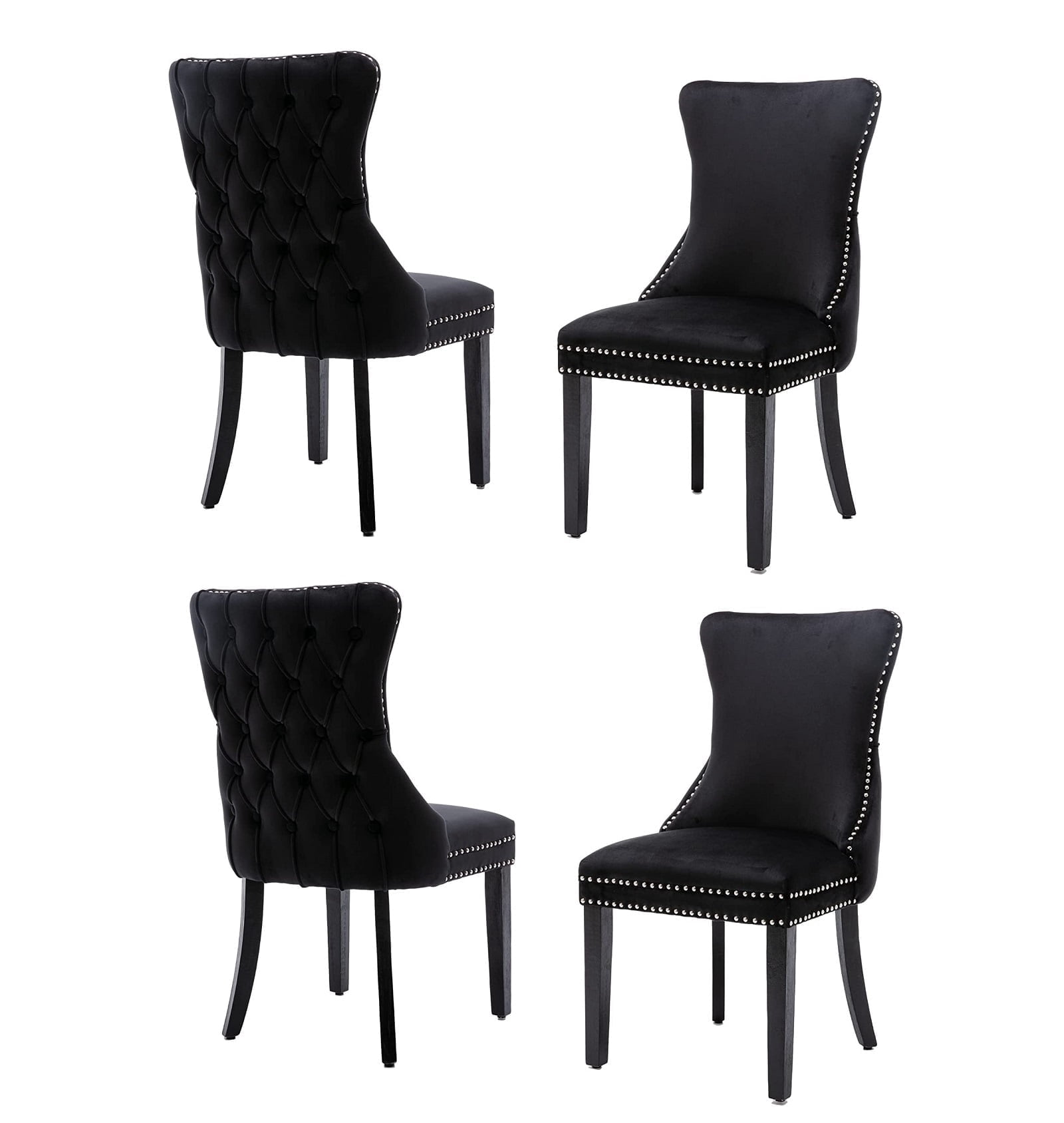 Modern Velvet Upholstered Dining Chairs with Back Button Nailhead Trim ...