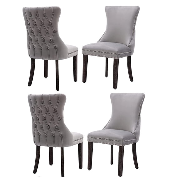 Modern Velvet Upholstered Dining Chairs with Back Button Nailhead Trim ...