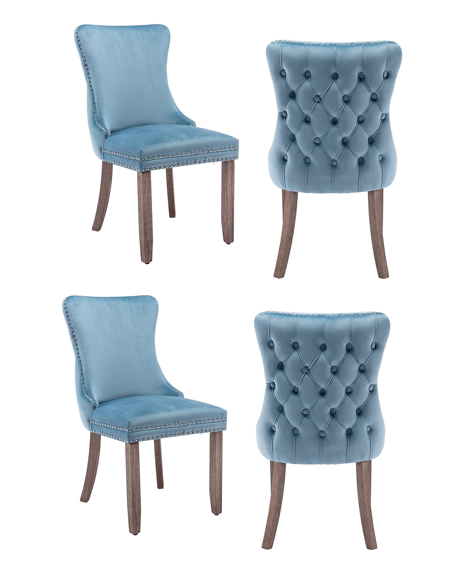Modern Velvet Upholstered Dining Chairs with Back Button Nailhead Trim ...
