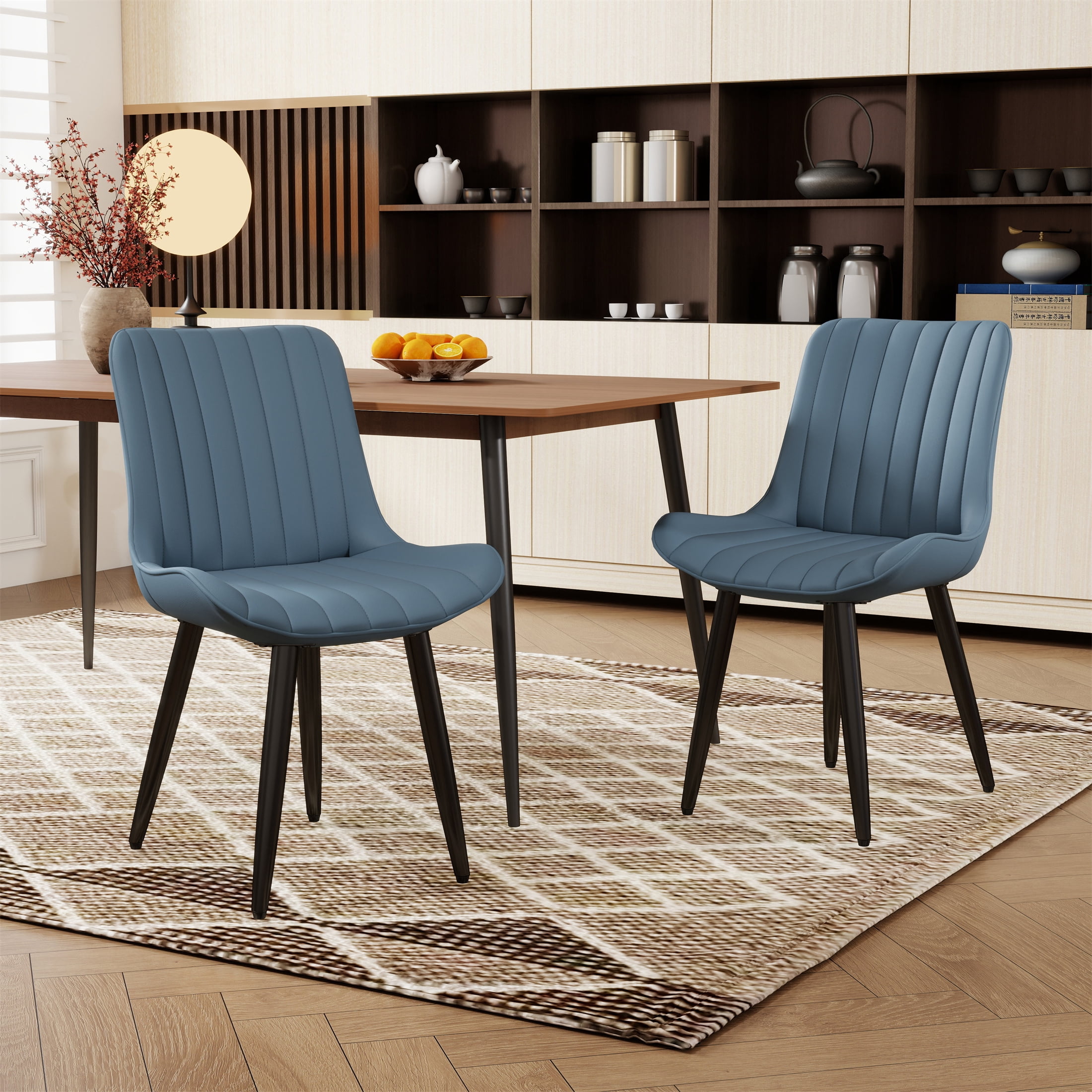 Modern Velvet Upholstered Dining Chairs with Metal Legs, Accent Chairs, Black