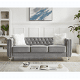 thumbnail image 1 of Modern Velvet Upholstered Long Sofa with 2 Plush Pillows, Leisure 3-Seater Couch with Crystal Feet and Buckle, Lounge Sofa for Living Room, Bedroom, Office, Apartment, Gray, 1 of 9