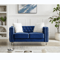 thumbnail image 1 of Modern Velvet Upholstered Loveseat Sofa with 2 Plush Pillows, Leisure 2-Seater Couch with Crystal Feet and Buckle, Lounge Sofa for Living Room, Bedroom, Office, Apartment, Navy Blue, 1 of 9