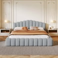 thumbnail image 1 of Modern Velvet Upholstered Queen Bed Frame with Shell-Shaped Headboard and for Bedroom, Soft Cushioned Queen Size Bed, No Box Spring Needed, Light Blue, 1 of 8
