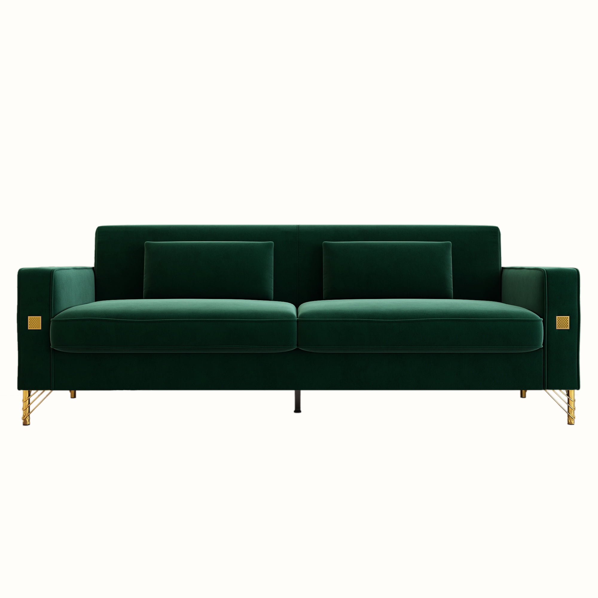 Modern Velvet Upholstered Sofa Couch with Pillows Removable Cushions and Gold Metal Legs for Living Room Office Apartment