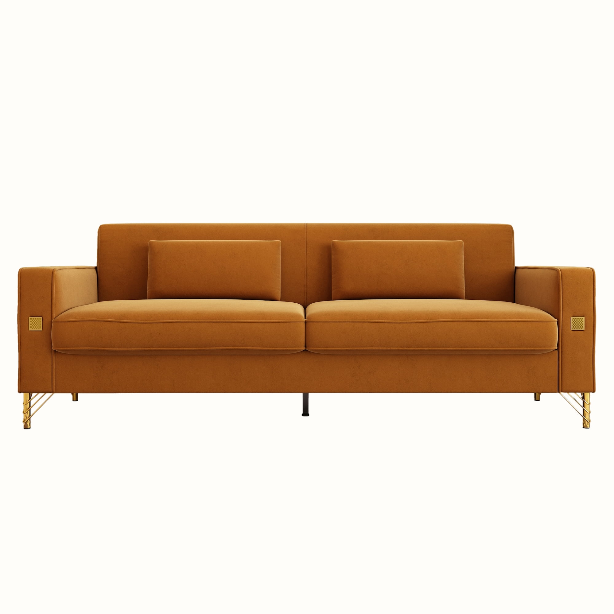 Modern Velvet Upholstered Sofa Couch with Pillows Removable Cushions and Gold Metal Legs for Living Room Office Apartment