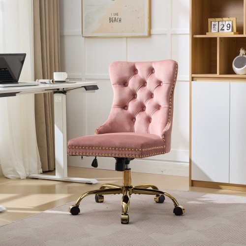 Modern Velvet Upholstered Tufted Button Office Chair with Golden Metal Base