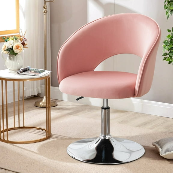 Falvinoryn Modern Velvet Vanity Chair, Height Adjustable Accent Chair, Vanity Stool for Living Room, Bedroom, Pink