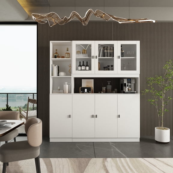 Modern Versatile Storage Cabinet Set, White 7-Door Bookcase Display Storage Organizer for Home Office Bedroom Living Room, 62.9"x12.2"x70.9"