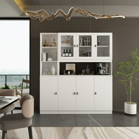 Modern Versatile Storage Cabinet Set, White 7-Door Bookcase Display Storage Organizer for Home Office Bedroom Living Room, 62.9"x12.2"x70.9"