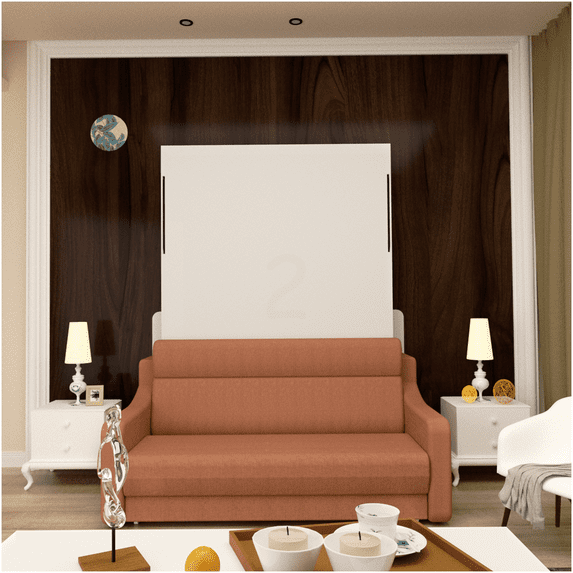 Modern Vertical Murphy Bed with Sofa, Space-Saving Wall Bed for Guest ...