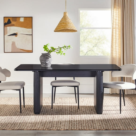 Modern Vertical Reeded Wood Plinth-Base Dining Table - 68 Inch - Black