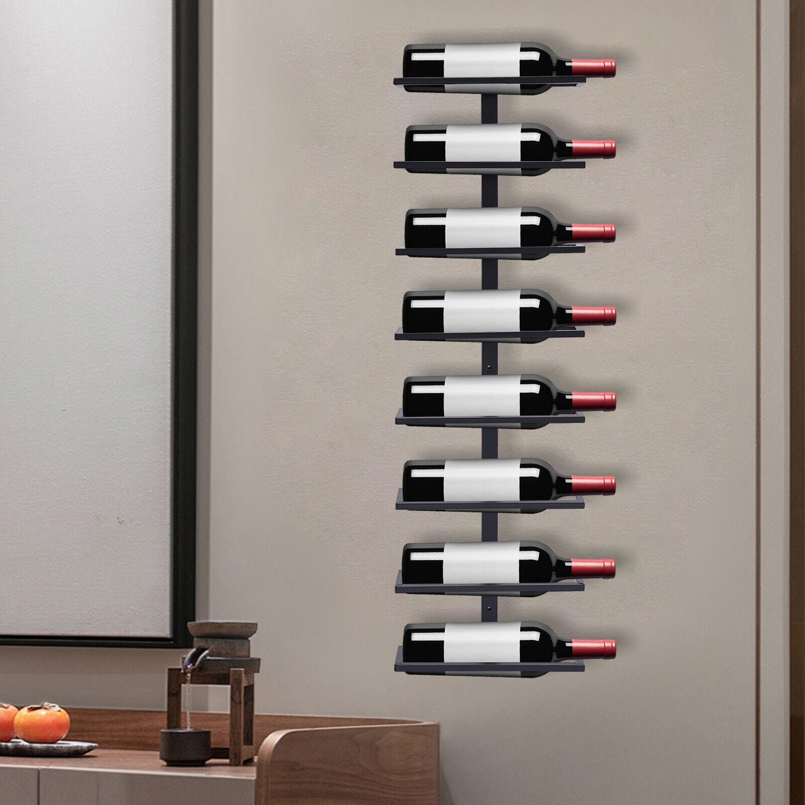 Modern Vertical Wine Racks for 8 Bottles, Metal Wall Mounted Wine