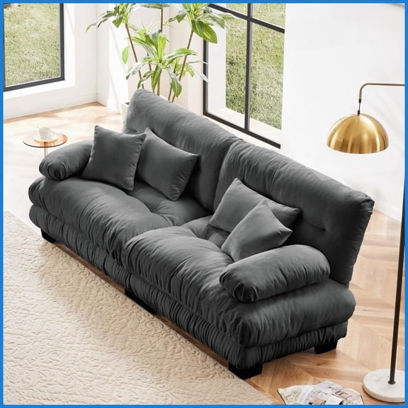 Modern Vintage Chenille 2-Seat Living Room Sofa - Cloud-Like Comfort with 4 Pillows, Gray