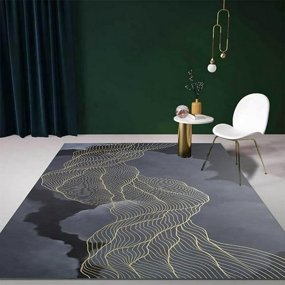 Modern Vintage Distressed Art Deco Area Rug Grey Gold Striped Pattern Carpet For Living Room Bedroom Retro Accent Rug Under Dining Coffee Table Indoor Floor Rug 5 x 6ft