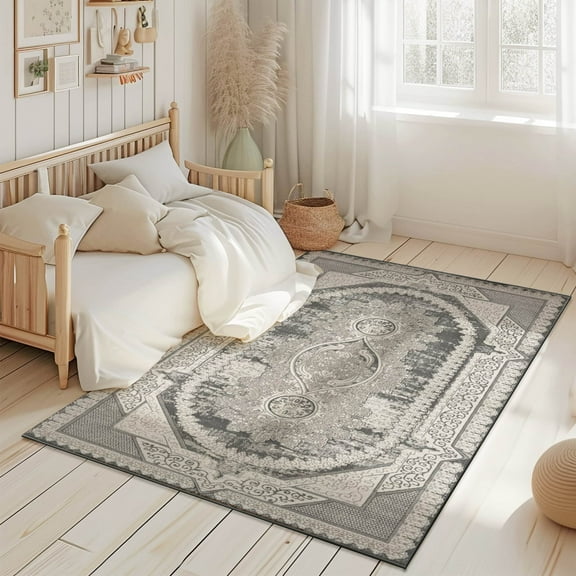 Modern Vintage Look Boho 5x7 Area Rug Transitional Carpet Shiny Vibrant High Low Pile Rug For Living Room