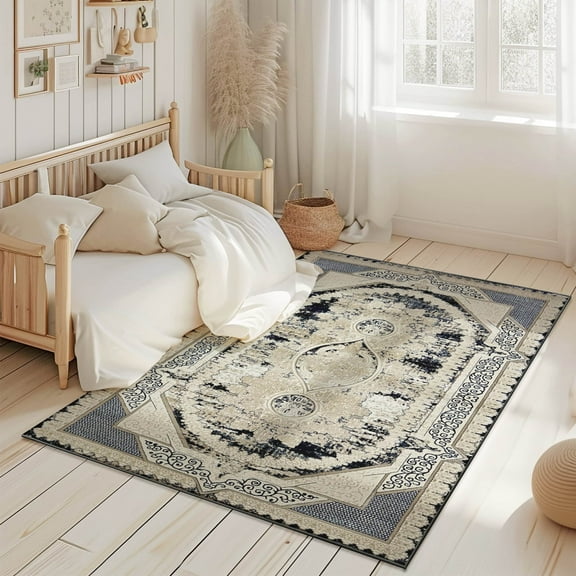 Modern Vintage Look Boho 5x7 Area Rug Transitional Carpet Shiny Vibrant High Low Pile Rug For Living Room