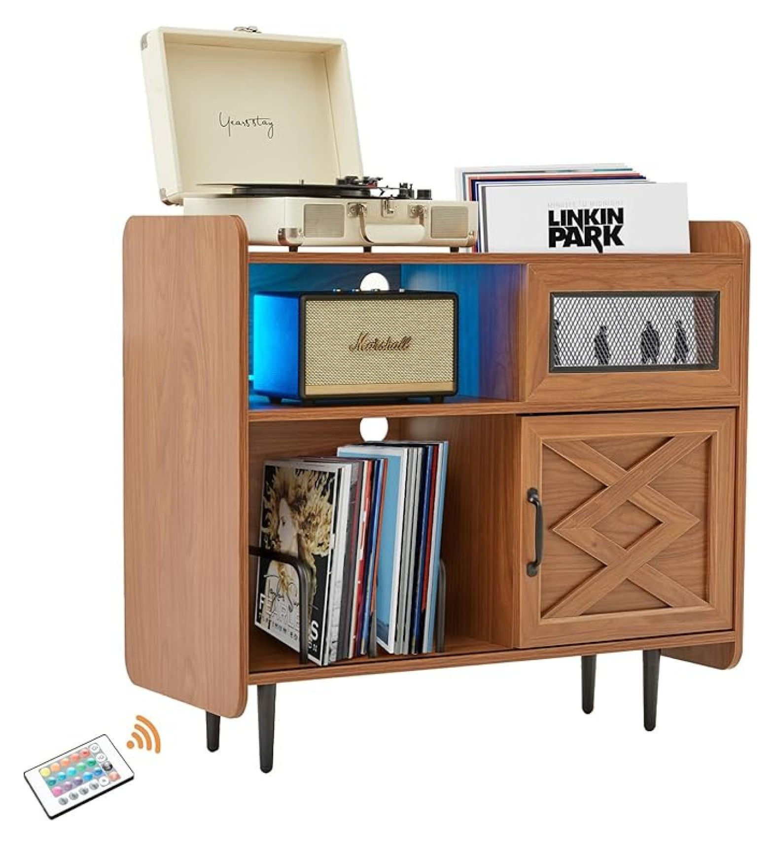 Modern Vinyl Record Player Stand with Built-in Charging Hub & RGB ...