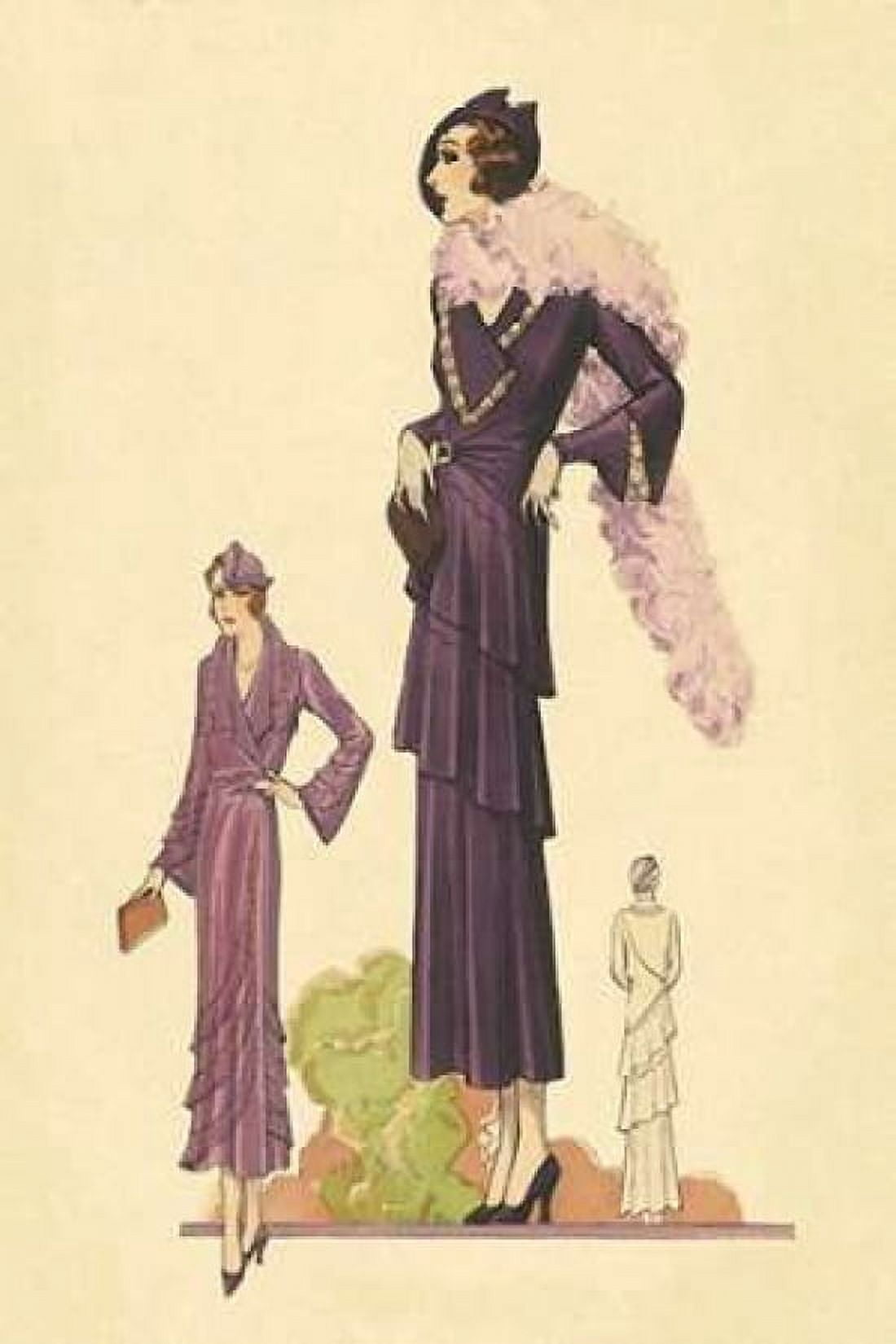 Modern Violet Dress with Boa Canvas Art - Vintage Fashion (12 x 18)