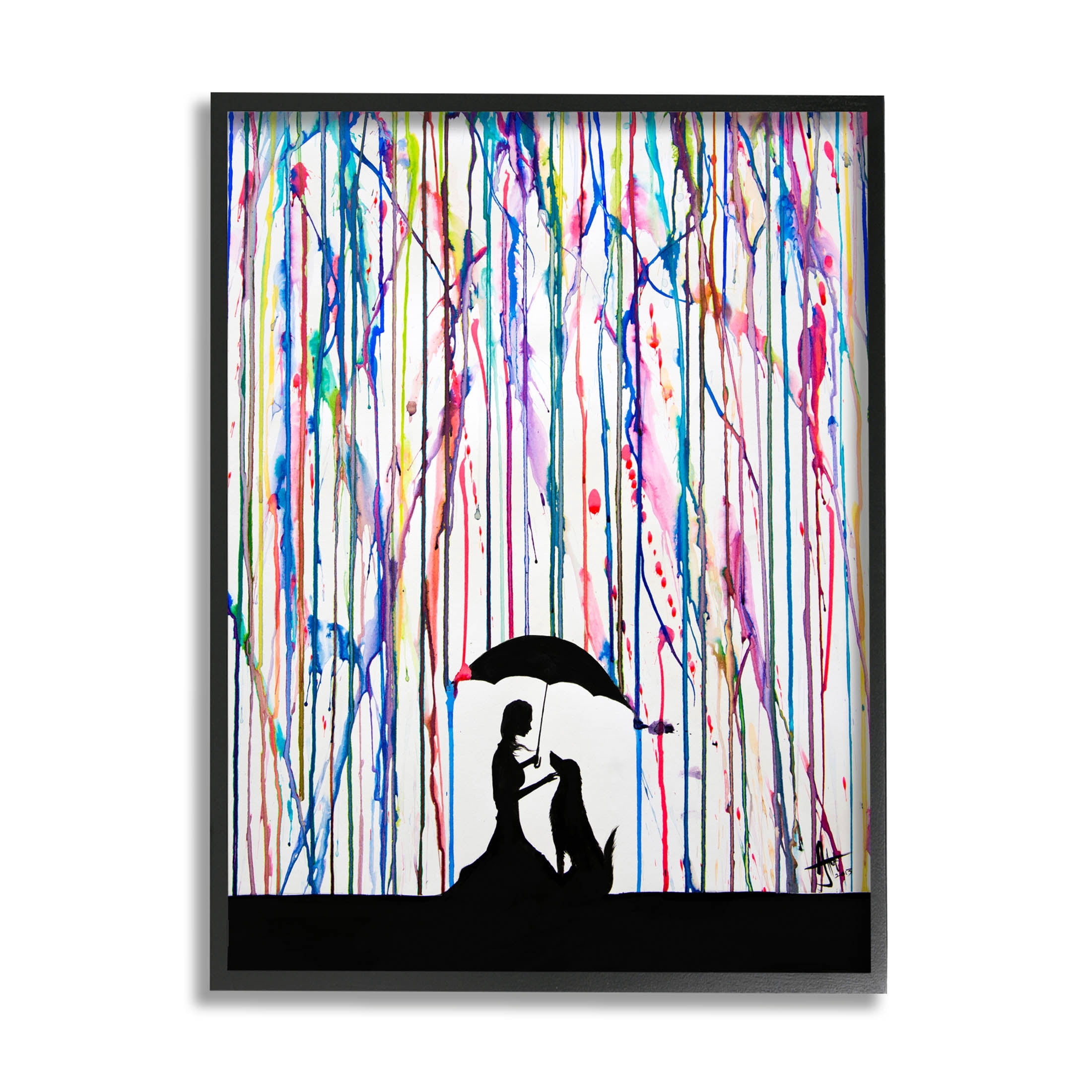 Modern Vivid Drip Silhouette Couple Abstract Graphic Art Black Framed Art Print Wall Art