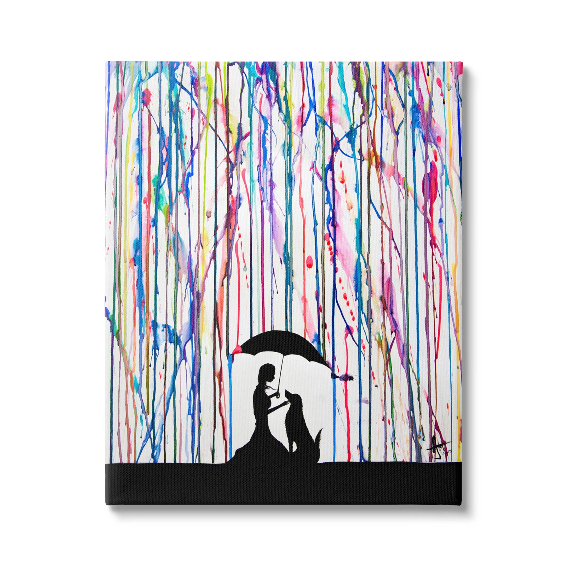 Modern Vivid Drip Silhouette Couple Abstract Graphic Art Gallery Wrapped Canvas Print Wall Art