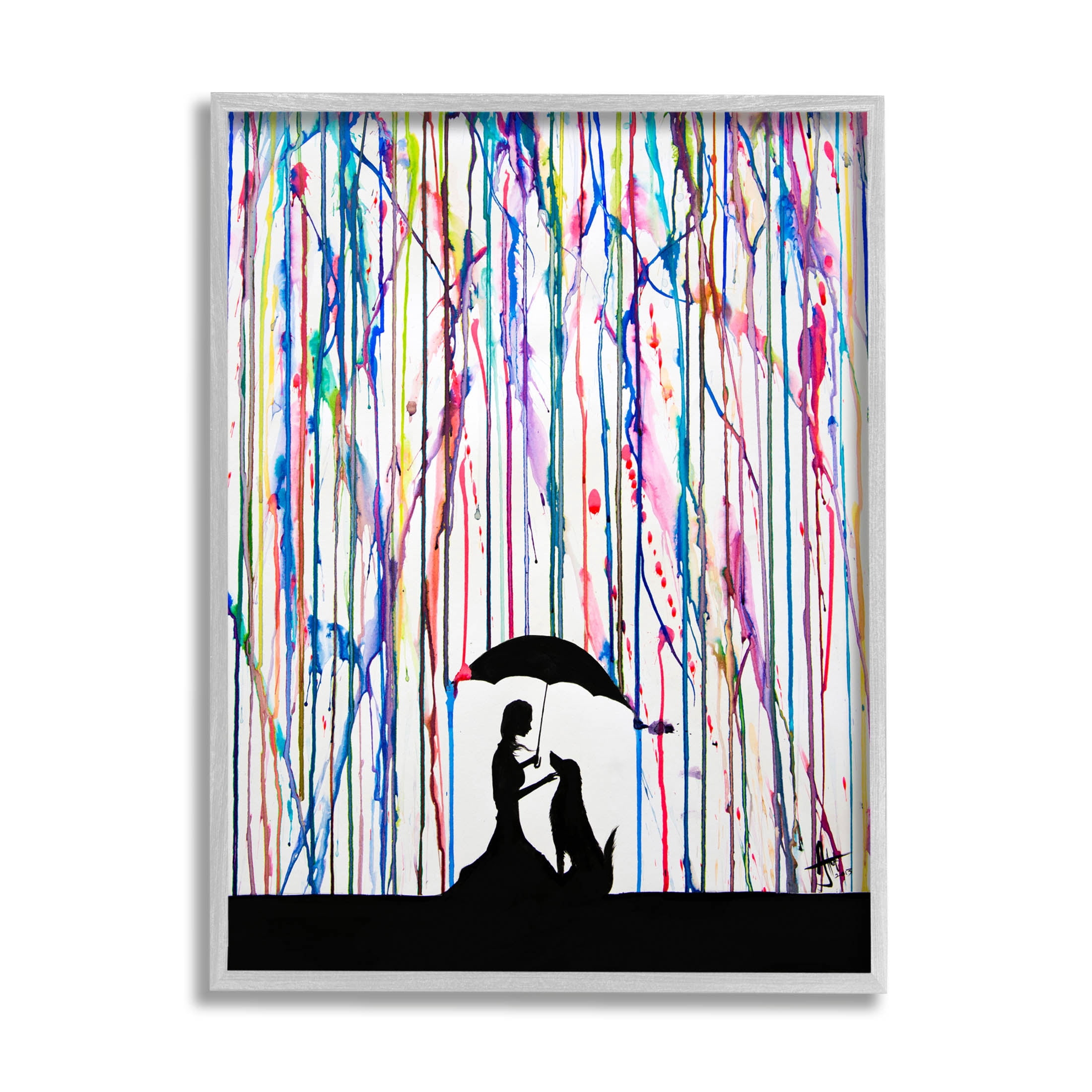 Modern Vivid Drip Silhouette Couple Abstract Graphic Art Gray Framed Art Print Wall Art