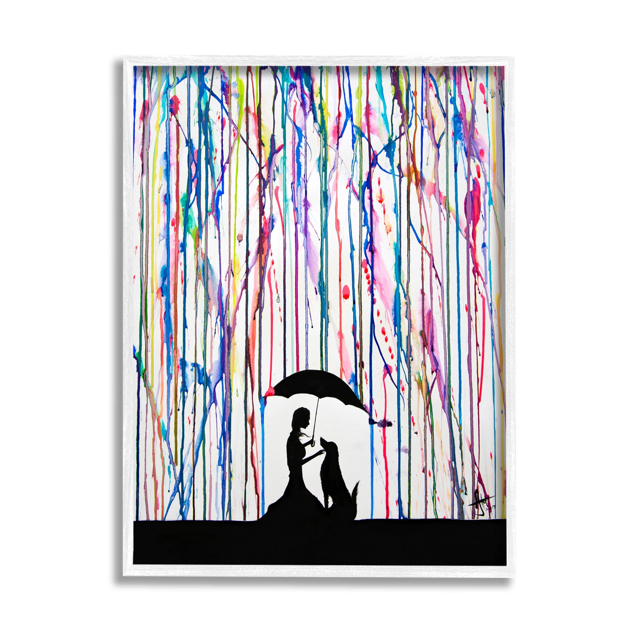 Modern Vivid Drip Silhouette Couple Abstract Graphic Art White Framed Art Print Wall Art