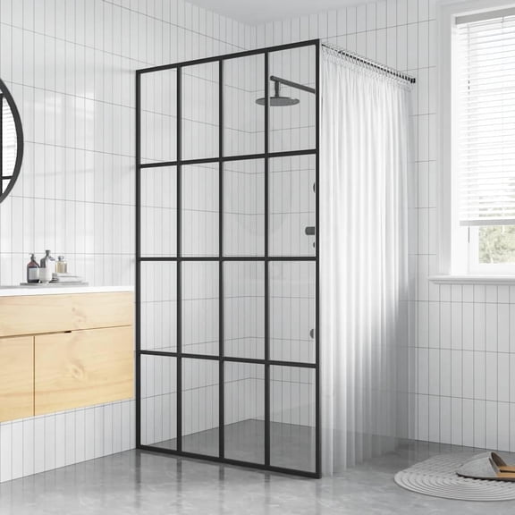 Modern Walk-in Shower Screen with Frosted Tempered Glass, 0.2" Thick Safety Glass in Heavy-Duty Aluminum Frame, Adjustable Shower Partition for Bathroom, Includes 4 Pcs