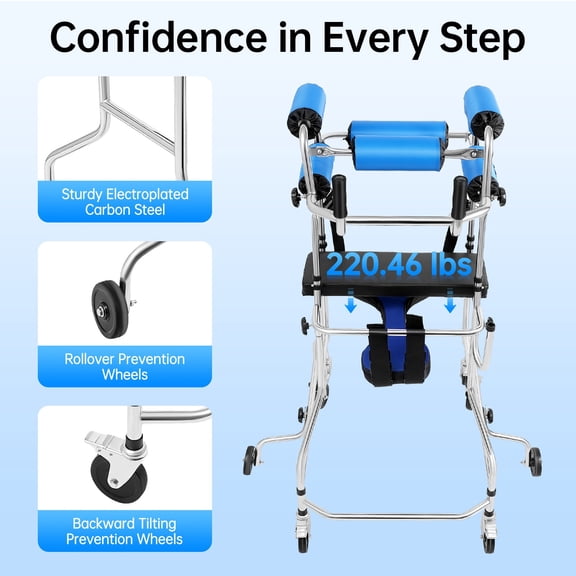 Modern Walking Aid with 5-Level Width & 10-Level Height Adjustment, 220.46lbs Load Capacity, Ideal for Homes, Nursing Homes & Hospitals