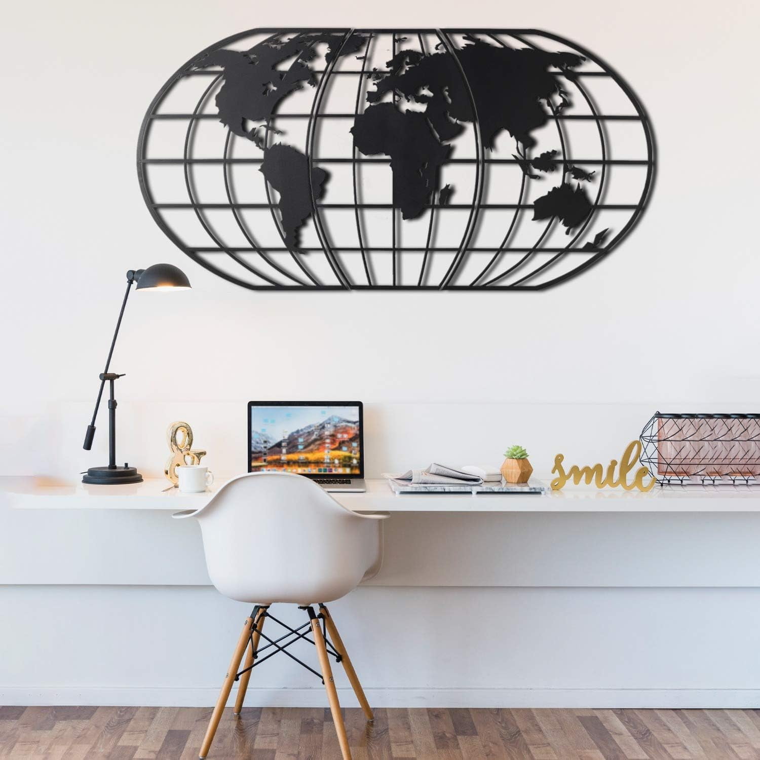 Modern Wall Art, 100% Metal - Metalic WORLD MAP GLOBE, Size (23.6