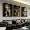 thumbnail image 1 of [Modern Wall Art] 3pcs Modern Black & Golden Floral Wall Art | Frameless Canvas, Easy to Install, 15.7x23.6in for Living Room, 1 of 4