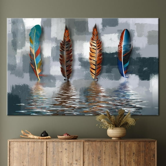 Modern Wall Art, Abstract Poster, Feather Art, Abstract Feather Printed Canvas, Oil Painting Print, Contemporary Art Canvas, Luxury Art, Canvas Wall Decor - 5P-Rolled Canvas