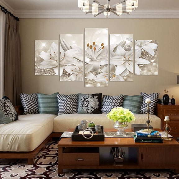 Modern Wall Art Canvas Painting 5Pcs,Abstract Floral Print Decorative Canvas Artwork for Home Living Room Decor Unframed,wall art,canvas print,abstract decor,B,1 Set/5Pcs